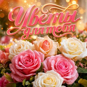 Открытка с цветами с садовыми розами в росе