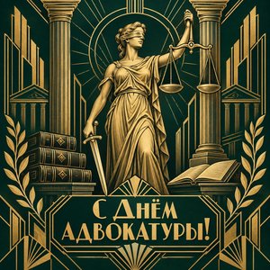 Открытка «С Днём адвокатуры!» с Фемидой в стиле ар-деко