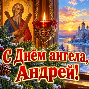 Открытка «С Днём ангела, Андрей!» с лампадой