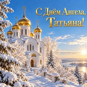 Открытка «С Днём Ангела, Татьяна!» с храмом в морозный день