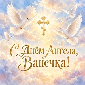 Открытка «С Днём Ангела, Ванечка!» с голубями и крестом
