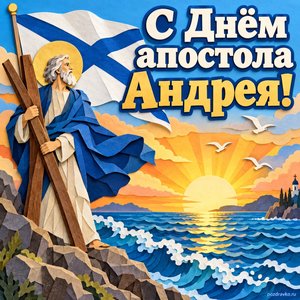Открытка «С Днём апостола Андрея!» с Андреевским флагом