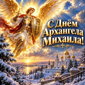 Открытка «С Днём Архангела Михаила!» с сиянием ангела