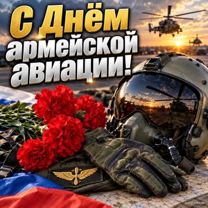 Открытка «С Днём армейской авиации!» со шлемом и гвоздиками