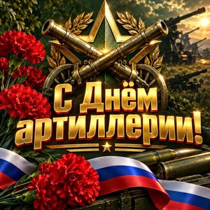 Открытка «С Днём артиллерии!» с гвоздиками и звездой