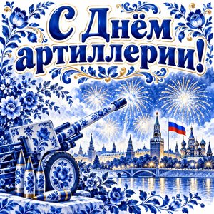 Открытка «С Днём артиллерии!» с салютом