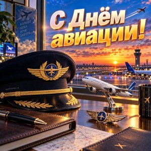Открытка «С Днём авиации!» с фуражкой пилота