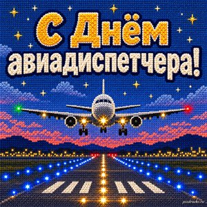 Открытка «С Днём авиадиспетчера!» с ночной полосой