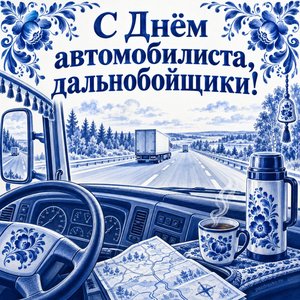 Открытка «С Днём автомобилиста, дальнобойщики!» с кабиной фуры