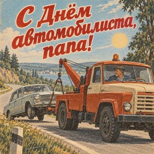 Открытка «С Днём автомобилиста, папа!» с эвакуатором