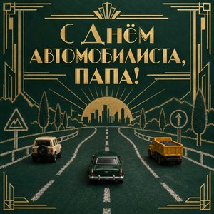 Открытка «С Днём автомобилиста, папа!» с игрушечными машинками