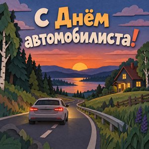 Открытка «С Днём автомобилиста!» с дорогой домой