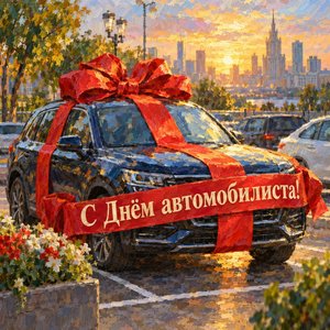 Открытка «С Днём автомобилиста!» с машиной-подарком