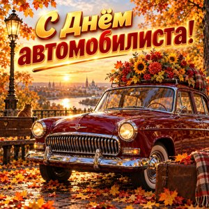 Открытка «С Днём автомобилиста!» с ретро-автомобилем
