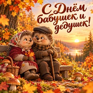 Открытка «С Днём бабушек и дедушек!» с ёжиками-бабушкой и дедушкой