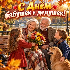 Открытка «С Днём бабушек и дедушек!» с внуками в парке