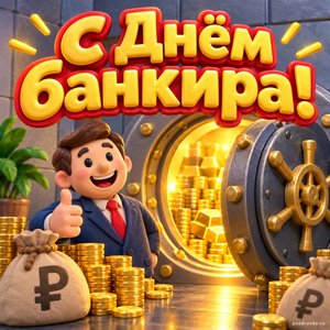 Открытка «С Днём банкира!» с дверью хранилища