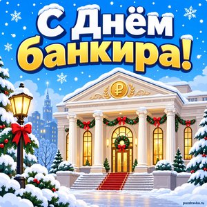 Открытка «С Днём банкира!» со зданием банка