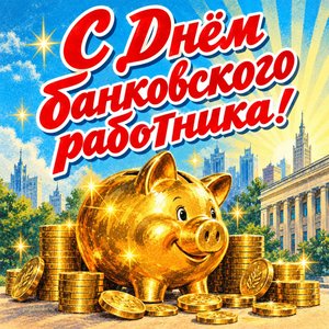 Открытка «С Днём банковского работника!» с копилкой