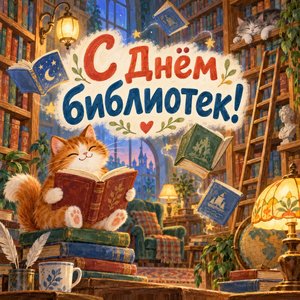 Открытка «С Днём библиотек!» с волшебной библиотекой