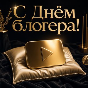 Открытка с Днём блогера с золотой кнопкой play