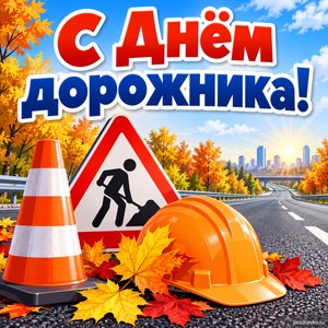 Открытка «С Днём дорожника!» с дорожными знаками