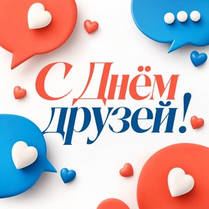 Открытка с Днем Друзей с чат-бабблами и сердцами