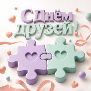 Открытка с Днем Друзей с соединенными деталями пазла