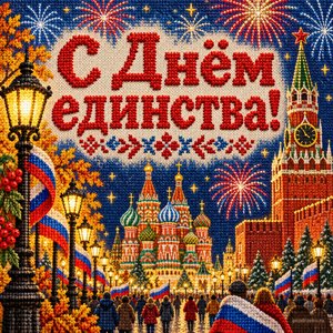 Открытка «С Днём единства!» с праздничной площадью