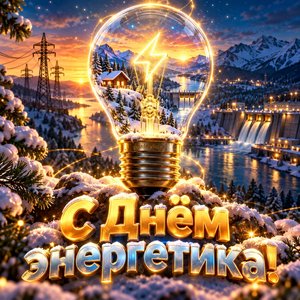 Открытка «С Днём энергетика!» с лампочкой-миром