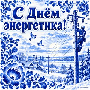 Открытка «С Днём энергетика!» с монтёром