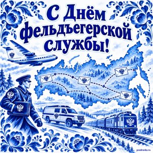 Открытка «С Днём фельдъегерской службы!» с картой маршрутов