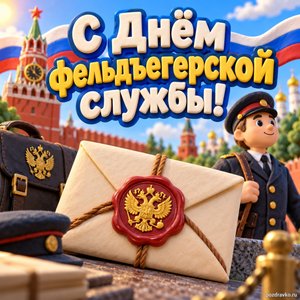 Открытка «С Днём фельдъегерской службы!» с конвертом и печатью