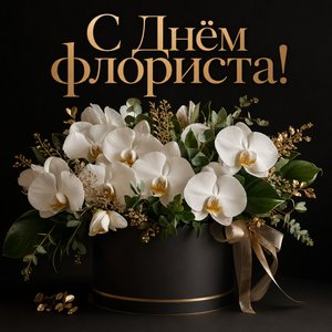 Открытка с Днём флориста с орхидеями в премиальной коробке