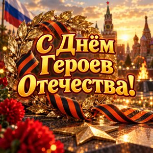 Открытка «С Днём Героев Отечества!» с лавровым венком