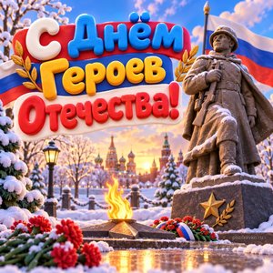 Открытка «С Днём Героев Отечества!» с памятником солдату