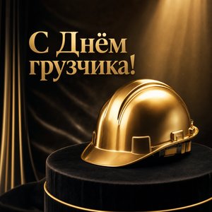 Открытка с Днём грузчика с золотой каской