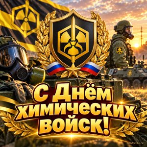 Открытка «С Днём химических войск!» с эмблемой войск