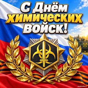 Открытка «С Днём химических войск!» с медалью и флагом