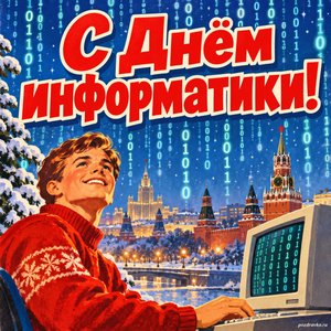 Открытка «С Днём информатики!» с городом в коде