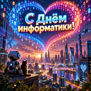 Открытка «С Днём информатики!» с сердцем из кода