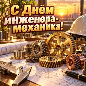Открытка «С Днём инженера-механика!» с шестерёнками