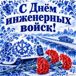 Открытка «С Днём инженерных войск!» с каской и гвоздиками
