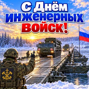 Открытка «С Днём инженерных войск!» с понтонной переправой
