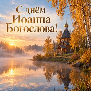 Открытка «С днём Иоанна Богослова!» с часовней у реки
