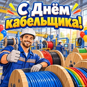 Открытка «С Днём кабельщика!» с барабанами кабеля