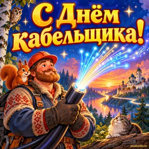 Открытка «С Днём кабельщика!» с оптоволокном
