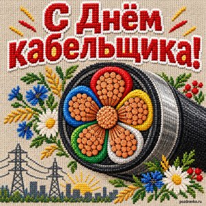 Открытка «С Днём кабельщика!» с сечением кабеля