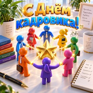 Открытка «С Днём кадровика!» с командой вокруг звезды