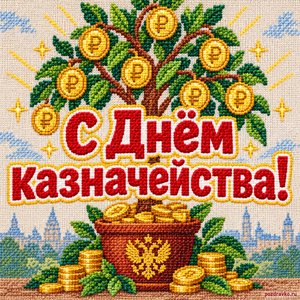 Открытка «С Днём казначейства!» с денежным деревом